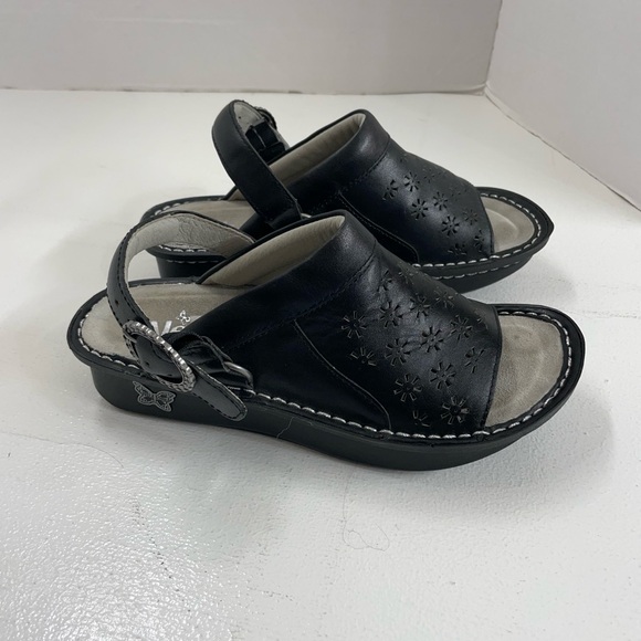 Alegria Black Floral Cutout Sandals - Picture 4 of 6